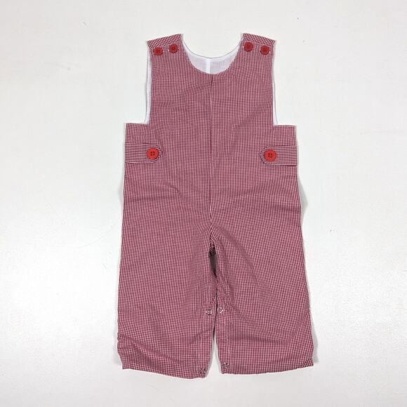 Remember Nguyen Longalls Romper Baby Boys Size 9m Red Gingham Christmas Boutique - Picture 1 of 4